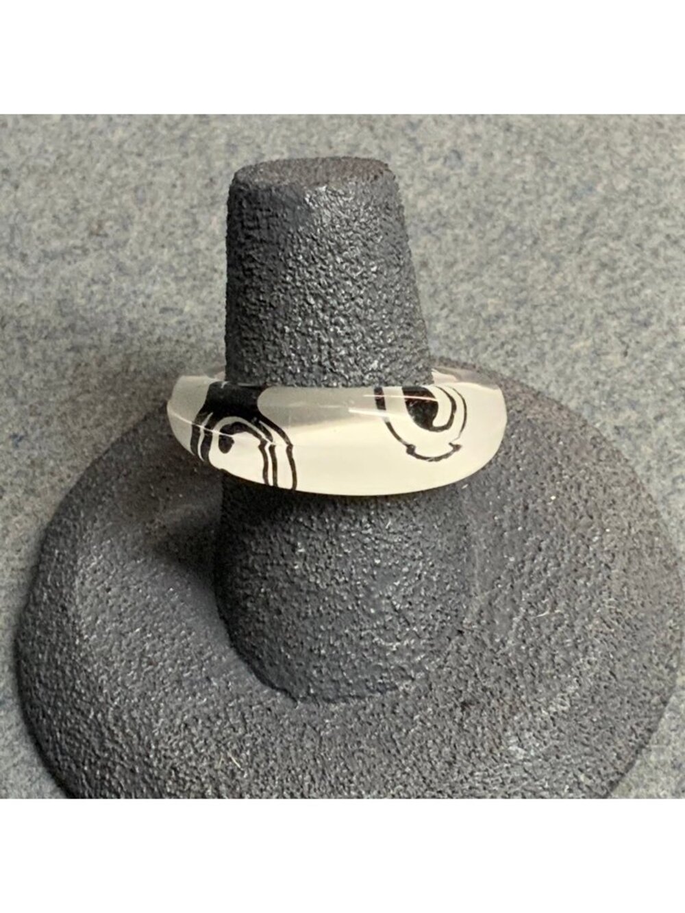 Clear Acrylic Ring Size 7 Black White Swirl Design Hand Painted Durable Unique